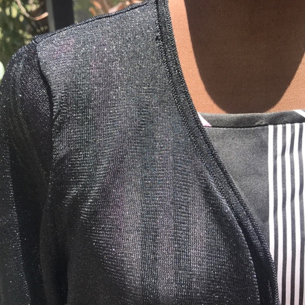 NWT INC International Concepts Black Metallic Open Cardigan L Back Stock